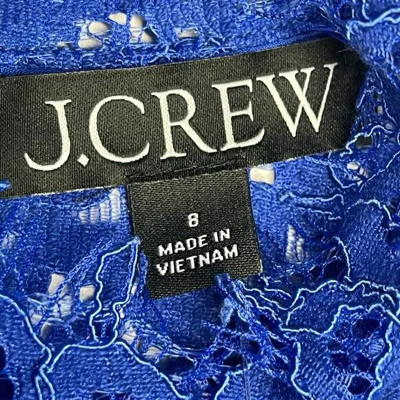 J. Crew Lace Top Long Sleeve Blue size 8 scalloped mock neck New - Picture 4 of 10